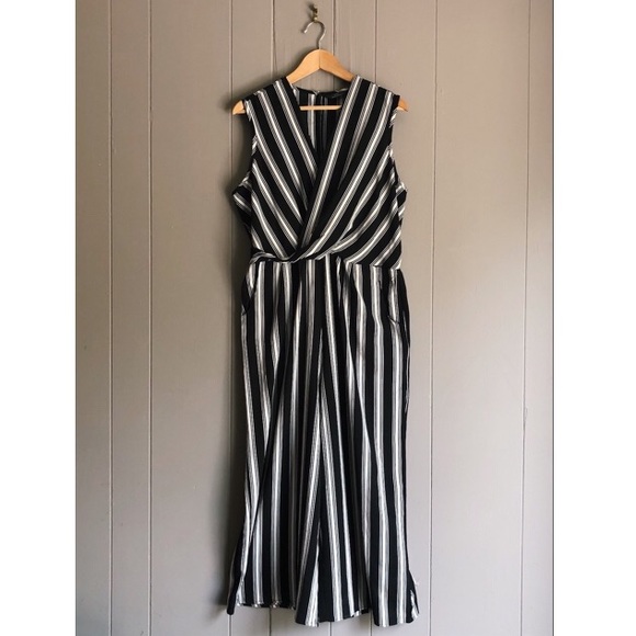 Mlle Gabrielle Pants - Black & White Striped Sleeveless Jumpsuit